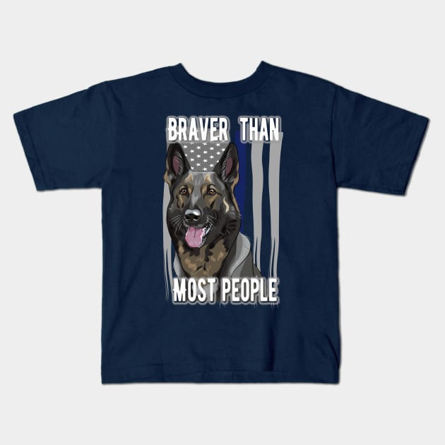 Braver than most people German Shepard K-9 portrait Kids T-Shirt by Sniffist Gang